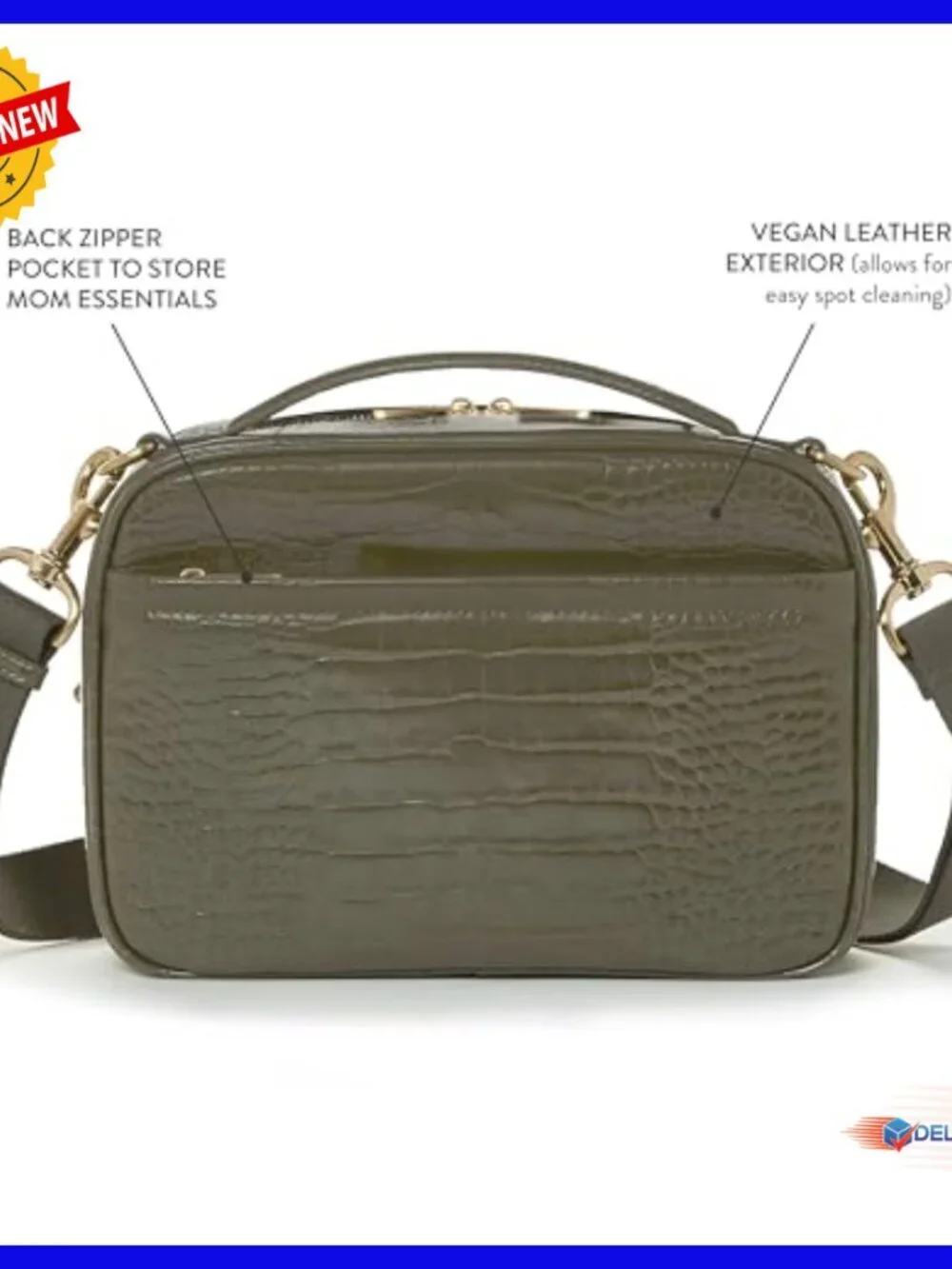 Vegan Leather Crossbody Diaper Clutch with Changing Pad & Organizer Pockets